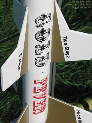 Gold Fever Two Stage model rocket. Very nice decals! AvdW.